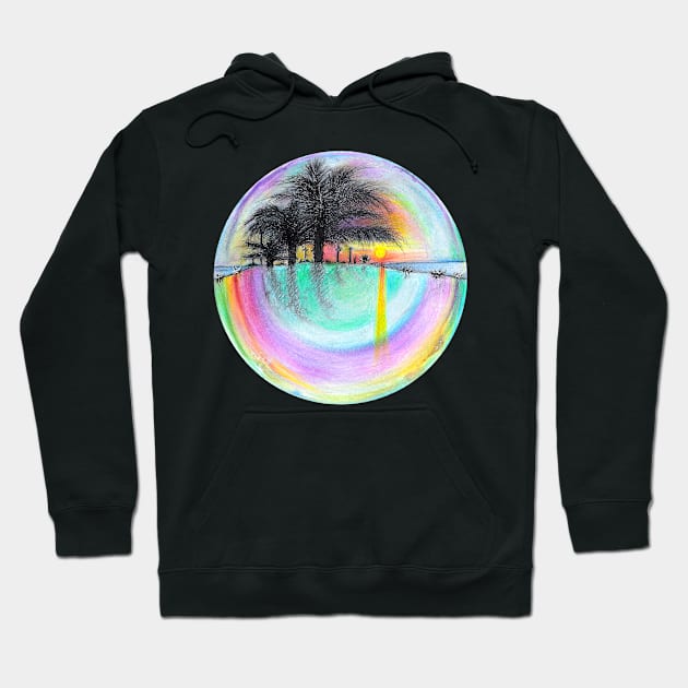 Sunset Reflection Through Rainbow Bubble Hoodie by Neginmf